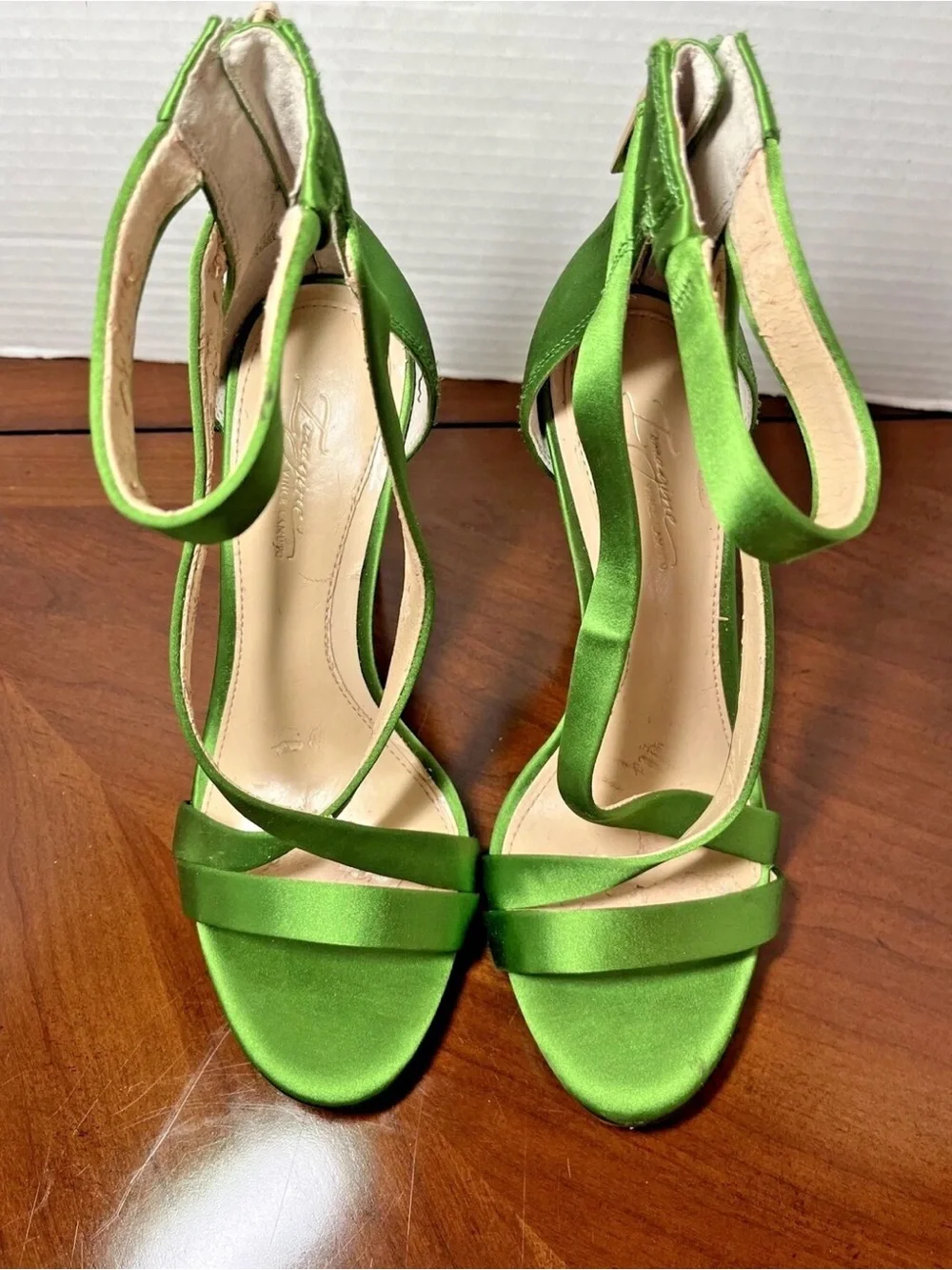 Women’s Green Satin Strappy High Heel Sandals
